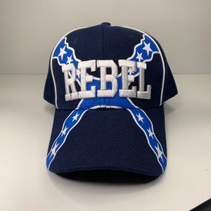 Rebel Puffed Embroidered Image Trucker Cap Blue/White Velcro Back. NEW